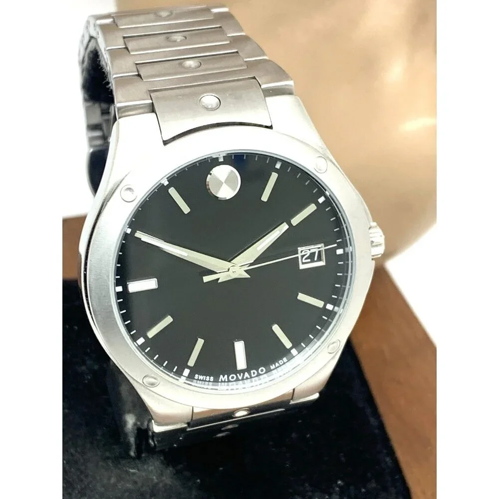 Movado Men's Watch 0607541 SE Black Dial Swiss Quartz Silver Steel 41mm